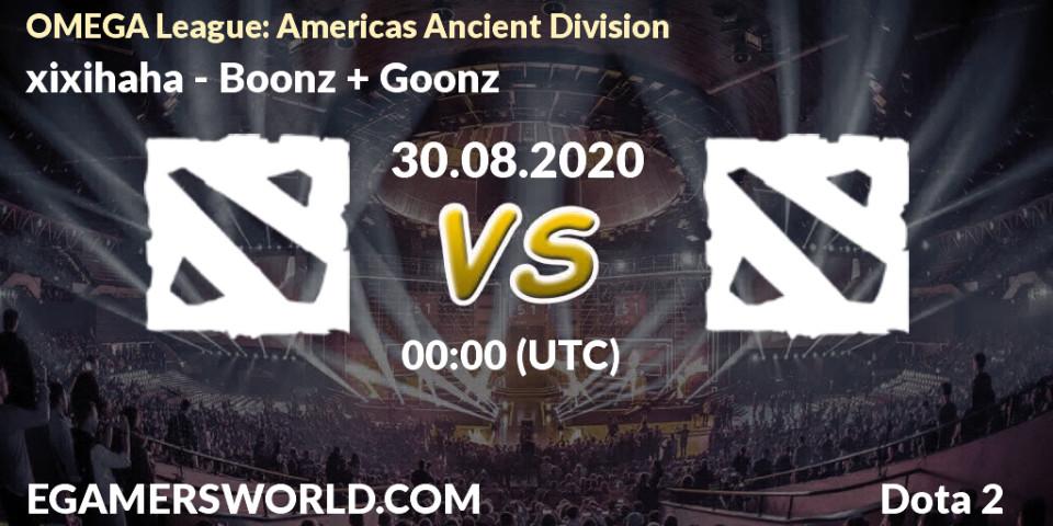 Pronóstico xixihaha - Boonz + Goonz. 29.08.2020 at 23:19, Dota 2, OMEGA League: Americas Ancient Division