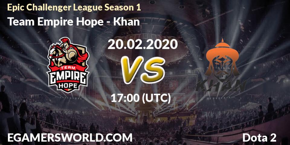 Pronóstico Team Empire Hope - Khan. 03.03.20, Dota 2, Epic Challenger League Season 1