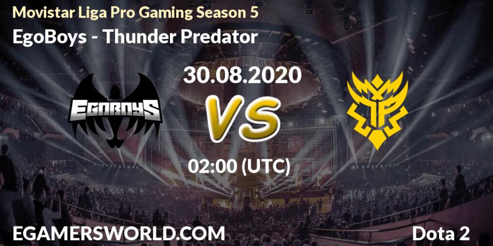 Pronóstico EgoBoys - Thunder Predator. 30.08.20, Dota 2, Movistar Liga Pro Gaming Season 5