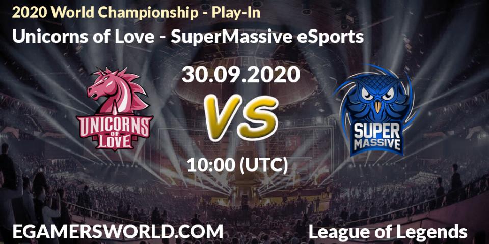 Pronóstico Unicorns of Love - SuperMassive eSports. 30.09.2020 at 08:32, LoL, 2020 World Championship - Play-In