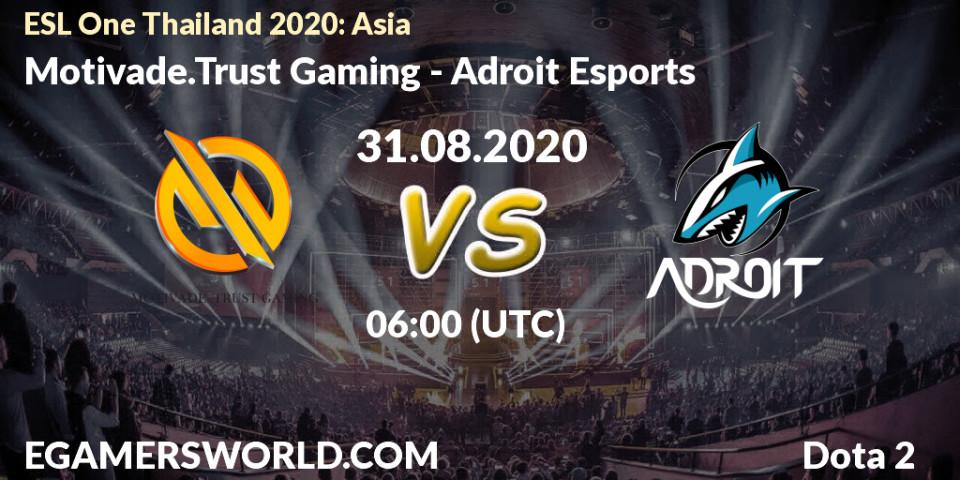 Pronóstico Motivade.Trust Gaming - Adroit Esports. 31.08.2020 at 06:01, Dota 2, ESL One Thailand 2020: Asia