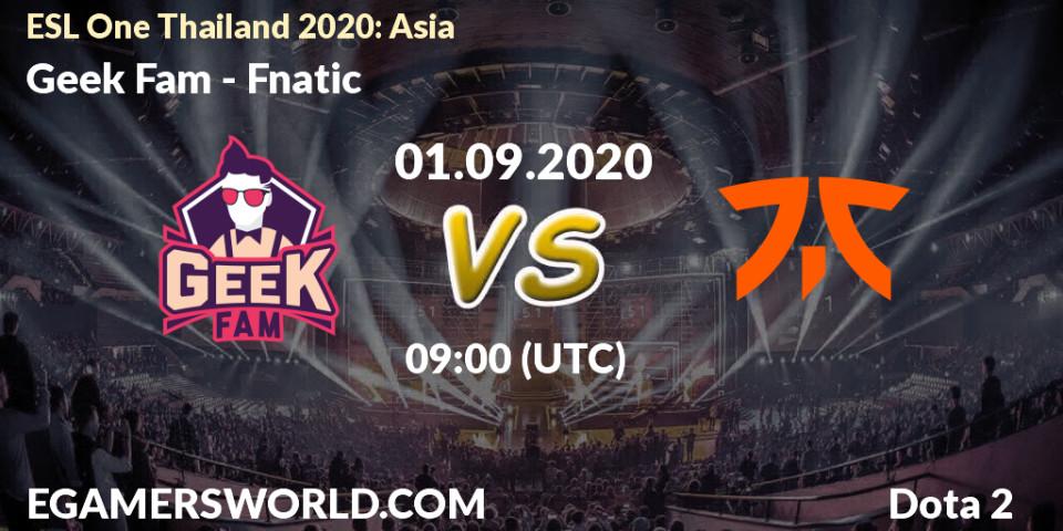 Pronóstico Geek Fam - Fnatic. 01.09.20, Dota 2, ESL One Thailand 2020: Asia