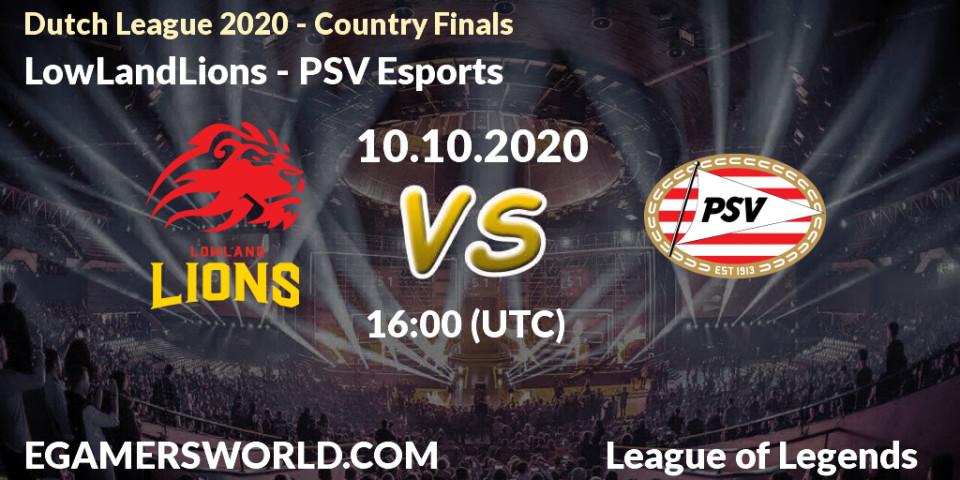 Pronóstico LowLandLions - PSV Esports. 10.10.2020 at 16:15, LoL, Dutch League 2020 - Country Finals