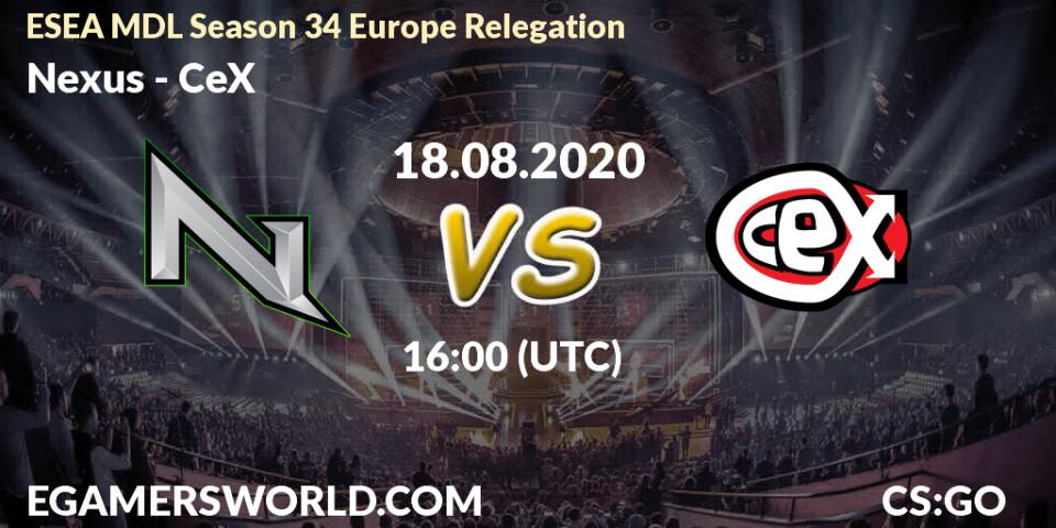Pronóstico Nexus - CeX. 18.08.20, CS2 (CS:GO), ESEA MDL Season 34 Europe Relegation