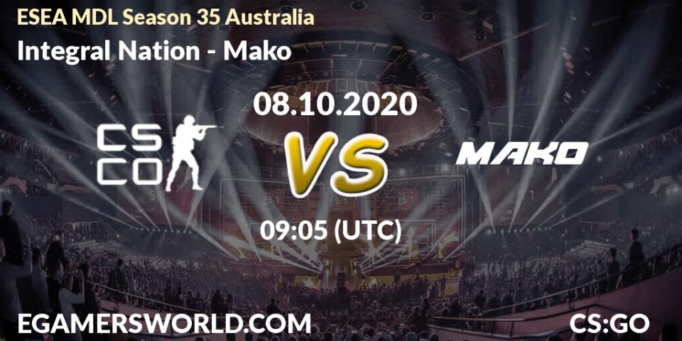 Pronóstico Integral Nation - Mako. 14.10.2020 at 09:05, Counter-Strike (CS2), ESEA MDL Season 35 Australia