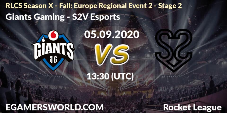 Pronóstico Giants Gaming - S2V Esports. 05.09.2020 at 13:30, Rocket League, RLCS Season X - Fall: Europe Regional Event 2 - Stage 2