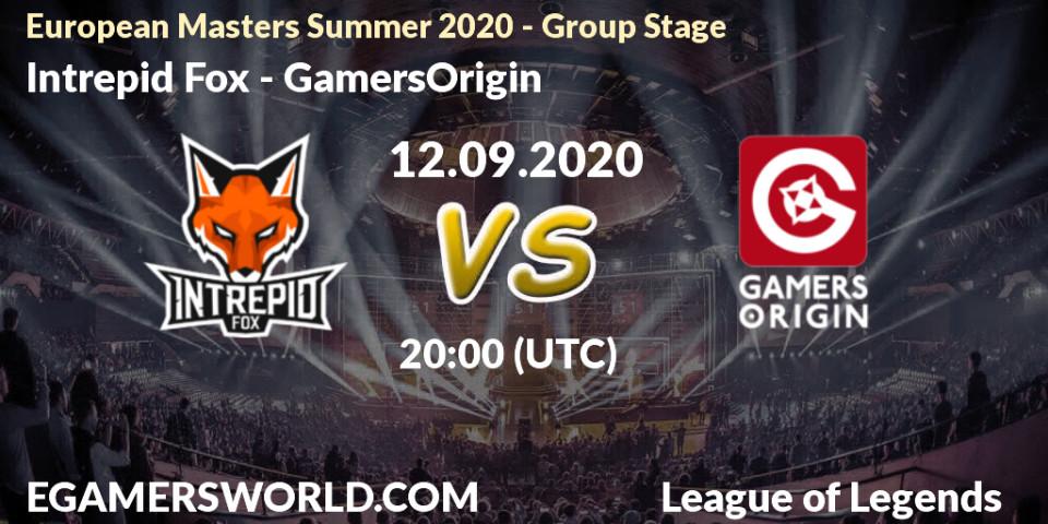 Pronóstico Intrepid Fox - GamersOrigin. 12.09.2020 at 20:00, LoL, European Masters Summer 2020 - Group Stage