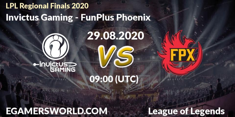 Pronóstico Invictus Gaming - FunPlus Phoenix. 29.08.20, LoL, LPL Regional Finals 2020