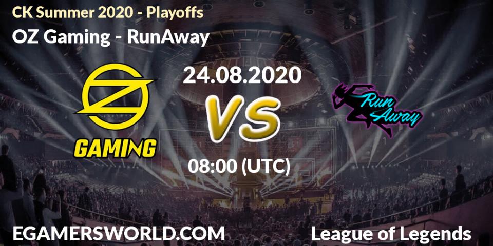 Pronóstico OZ Gaming - RunAway. 24.08.2020 at 08:24, LoL, CK Summer 2020 - Playoffs