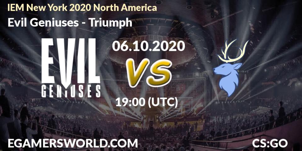 Pronóstico Evil Geniuses - Triumph. 06.10.2020 at 19:00, Counter-Strike (CS2), IEM New York 2020 North America