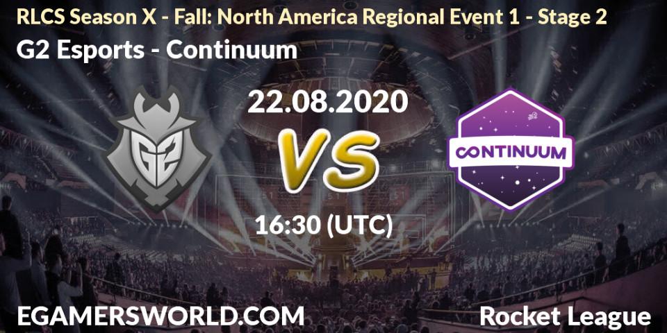Pronóstico G2 Esports - Continuum. 22.08.2020 at 16:30, Rocket League, RLCS Season X - Fall: North America Regional Event 1 - Stage 2