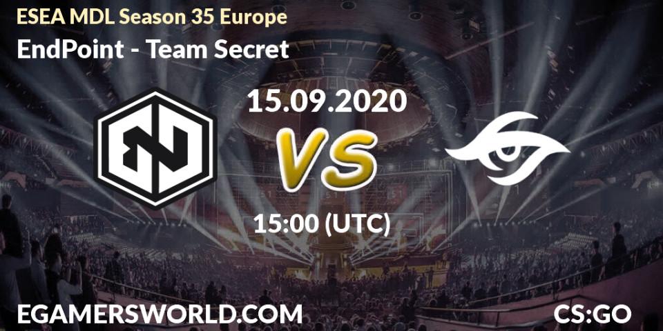Pronóstico EndPoint - Team Secret. 15.09.2020 at 15:00, Counter-Strike (CS2), ESEA MDL Season 35 Europe