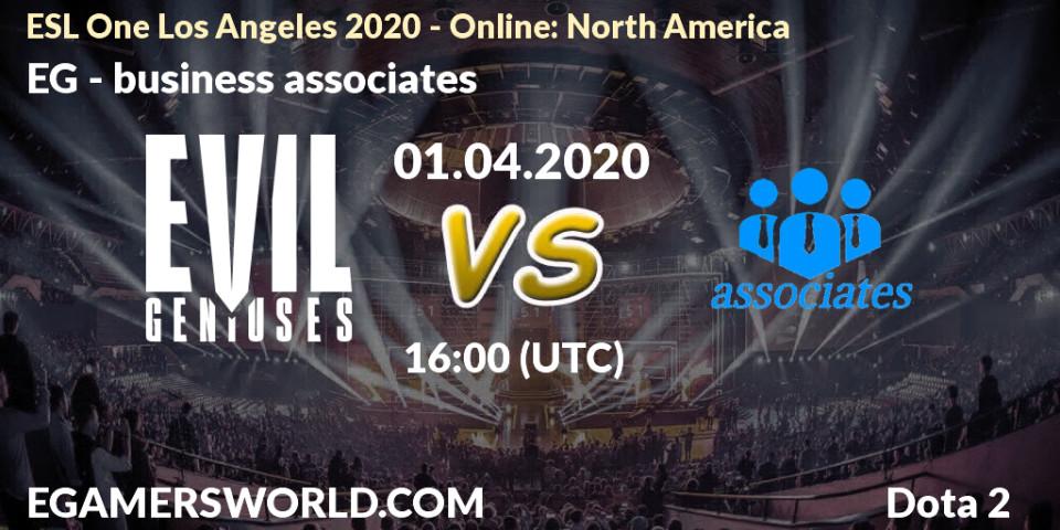 Pronóstico EG - business associates. 01.04.2020 at 16:21, Dota 2, ESL One Los Angeles 2020 - Online: North America
