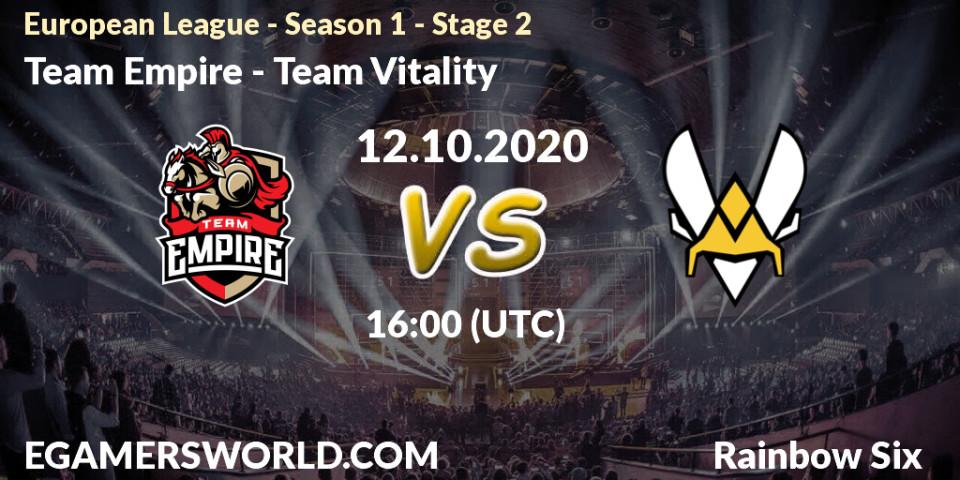 Pronóstico Team Empire - Team Vitality. 12.10.2020 at 16:00, Rainbow Six, European League - Season 1 - Stage 2