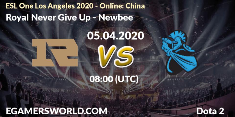 Pronóstico Royal Never Give Up - Newbee. 05.04.20, Dota 2, ESL One Los Angeles 2020 - Online: China