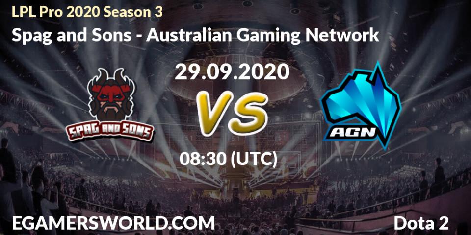 Pronóstico Spag and Sons - Australian Gaming Network. 29.09.20, Dota 2, LPL Pro 2020 Season 3