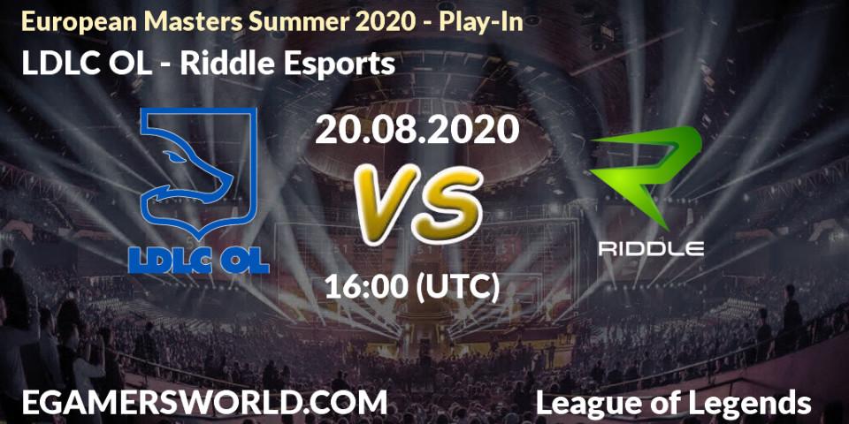 Pronóstico LDLC OL - Riddle Esports. 20.08.2020 at 15:19, LoL, European Masters Summer 2020 - Play-In