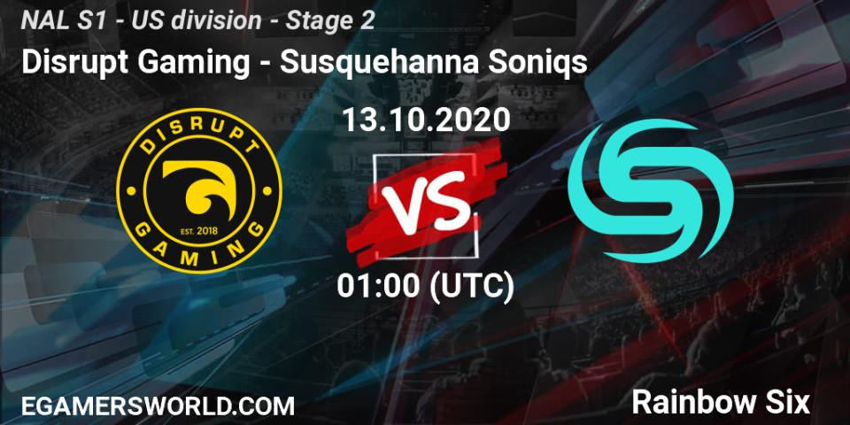 Pronóstico Disrupt Gaming - Susquehanna Soniqs. 13.10.2020 at 01:00, Rainbow Six, NAL S1 - US division - Stage 2