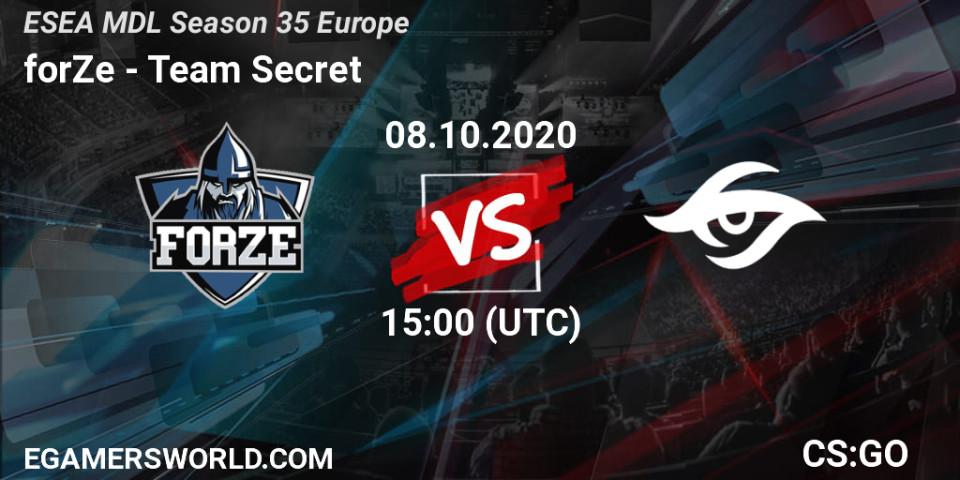 Pronóstico forZe - Team Secret. 08.10.2020 at 15:00, Counter-Strike (CS2), ESEA MDL Season 35 Europe