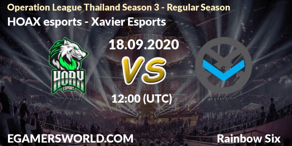 Pronóstico HOAX esports - Xavier Esports. 18.09.2020 at 12:00, Rainbow Six, Operation League Thailand Season 3 - Regular Season