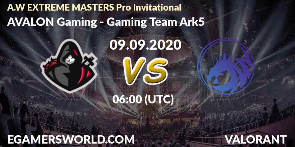 Pronóstico AVALON Gaming - Gaming Team Ark5. 09.09.2020 at 06:00, VALORANT, A.W EXTREME MASTERS Pro Invitational