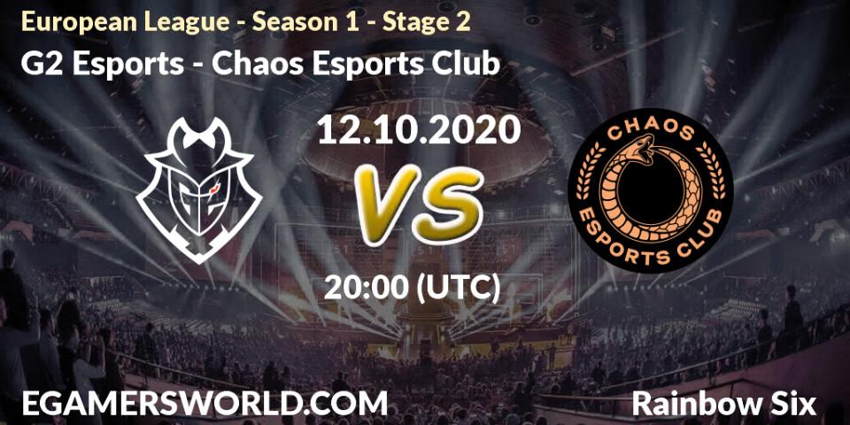 Pronóstico G2 Esports - Chaos Esports Club. 12.10.20, Rainbow Six, European League - Season 1 - Stage 2