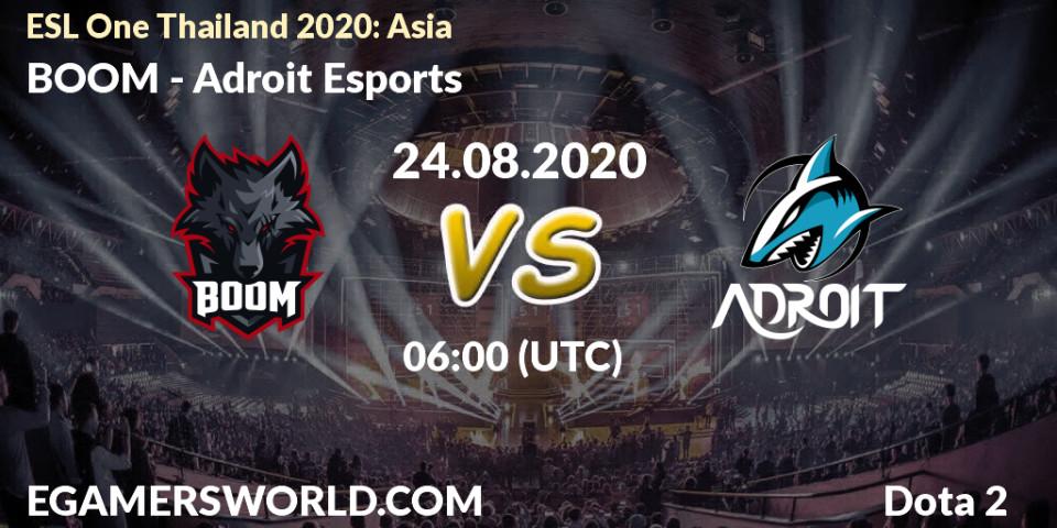 Pronóstico BOOM - Adroit Esports. 24.08.20, Dota 2, ESL One Thailand 2020: Asia