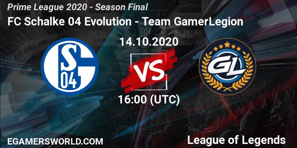 Pronóstico FC Schalke 04 Evolution - Team GamerLegion. 14.10.2020 at 17:07, LoL, Prime League 2020 - Season Final