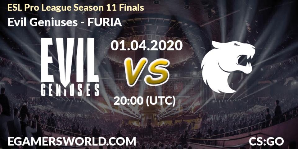 Pronóstico Evil Geniuses - FURIA. 01.04.2020 at 20:00, Counter-Strike (CS2), ESL Pro League Season 11: North America