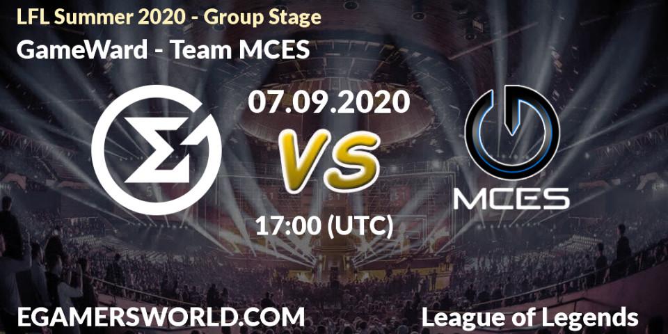 Pronóstico GameWard - Team MCES. 07.09.2020 at 17:00, LoL, LFL Summer 2020 - Group Stage