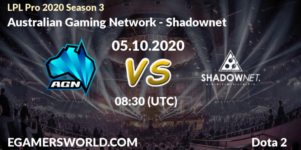 Pronóstico Australian Gaming Network - Shadownet. 05.10.20, Dota 2, LPL Pro 2020 Season 3