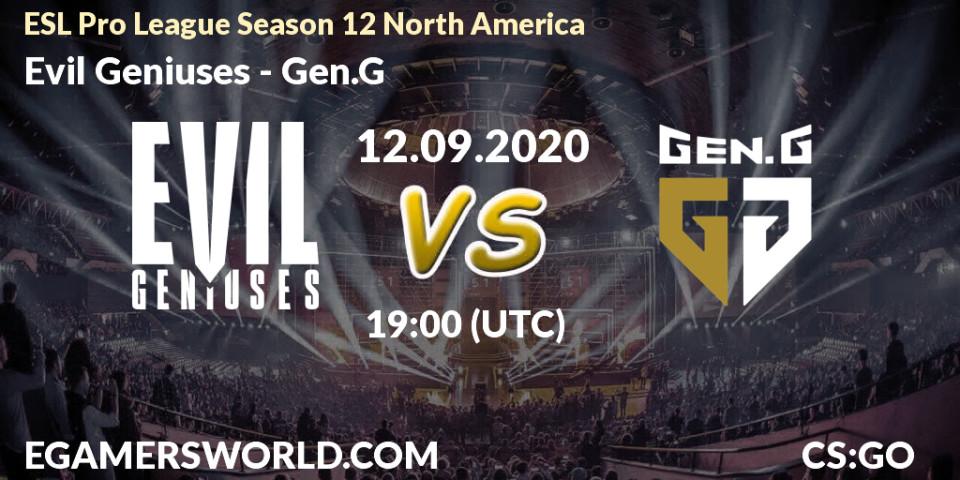 Pronóstico Evil Geniuses - Gen.G. 12.09.2020 at 19:00, Counter-Strike (CS2), ESL Pro League Season 12 North America