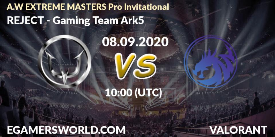 Pronóstico REJECT - Gaming Team Ark5. 08.09.2020 at 10:00, VALORANT, A.W EXTREME MASTERS Pro Invitational