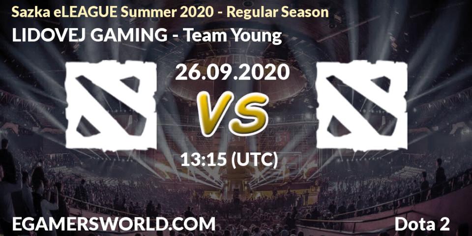 Pronóstico LIDOVEJ GAMING - Team Young. 26.09.2020 at 14:05, Dota 2, Sazka eLEAGUE Summer 2020 - Regular Season