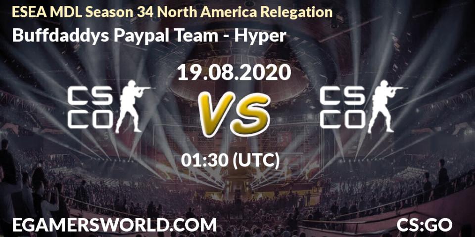 Pronóstico Buffdaddys Paypal Team - Hyper. 19.08.20, CS2 (CS:GO), ESEA MDL Season 34 North America Relegation