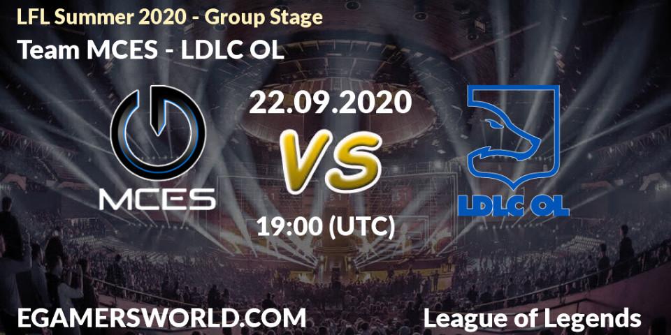 Pronóstico Team MCES - LDLC OL. 22.09.2020 at 17:00, LoL, LFL Summer 2020 - Group Stage