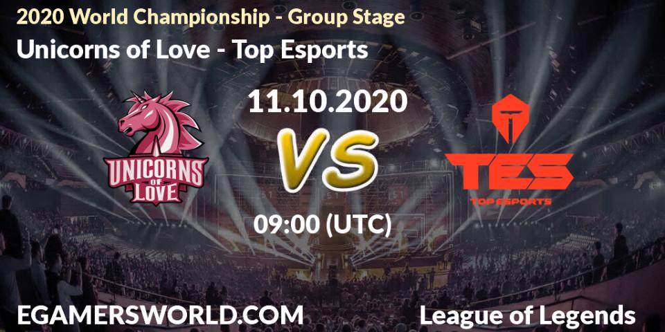 Pronóstico Unicorns of Love - Top Esports. 11.10.20, LoL, 2020 World Championship - Group Stage