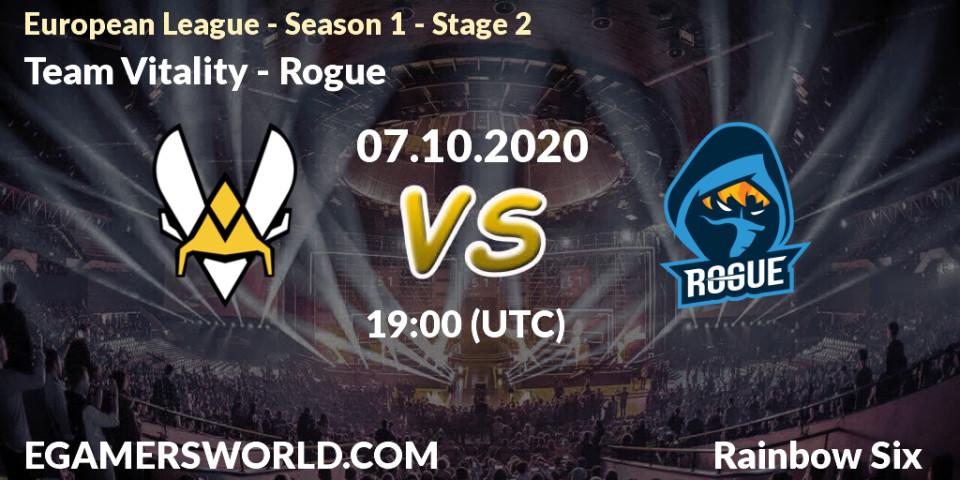 Pronóstico Team Vitality - Rogue. 07.10.2020 at 20:00, Rainbow Six, European League - Season 1 - Stage 2