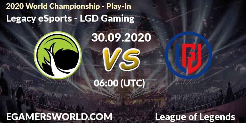 Pronóstico Legacy eSports - LGD Gaming. 30.09.2020 at 05:28, LoL, 2020 World Championship - Play-In