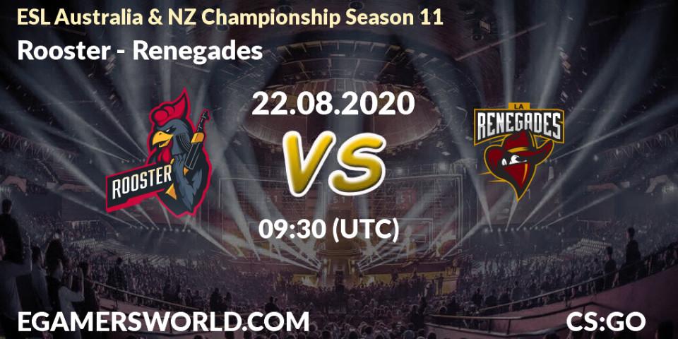 Pronóstico Rooster - Renegades. 22.08.2020 at 08:55, Counter-Strike (CS2), ESL Australia & NZ Championship Season 11
