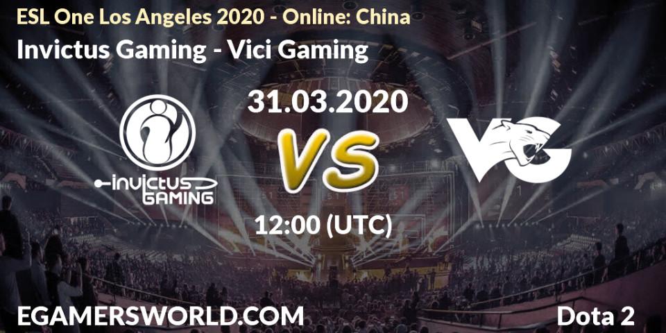 Pronóstico Invictus Gaming - Vici Gaming. 31.03.2020 at 12:02, Dota 2, ESL One Los Angeles 2020 - Online: China