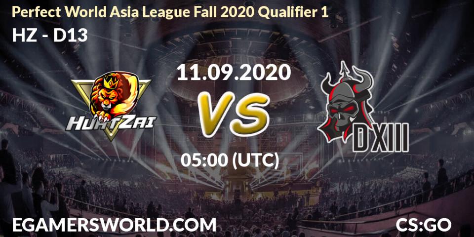 Pronóstico HZ - D13. 11.09.2020 at 05:15, Counter-Strike (CS2), Perfect World Asia League Fall 2020 Qualifier 1