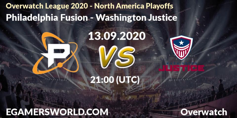 Pronóstico Philadelphia Fusion - Washington Justice. 13.09.2020 at 19:00, Overwatch, Overwatch League 2020 - North America Playoffs