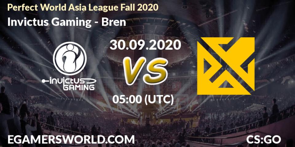 Pronóstico Invictus Gaming - Bren. 30.09.2020 at 05:00, Counter-Strike (CS2), Perfect World Asia League Fall 2020
