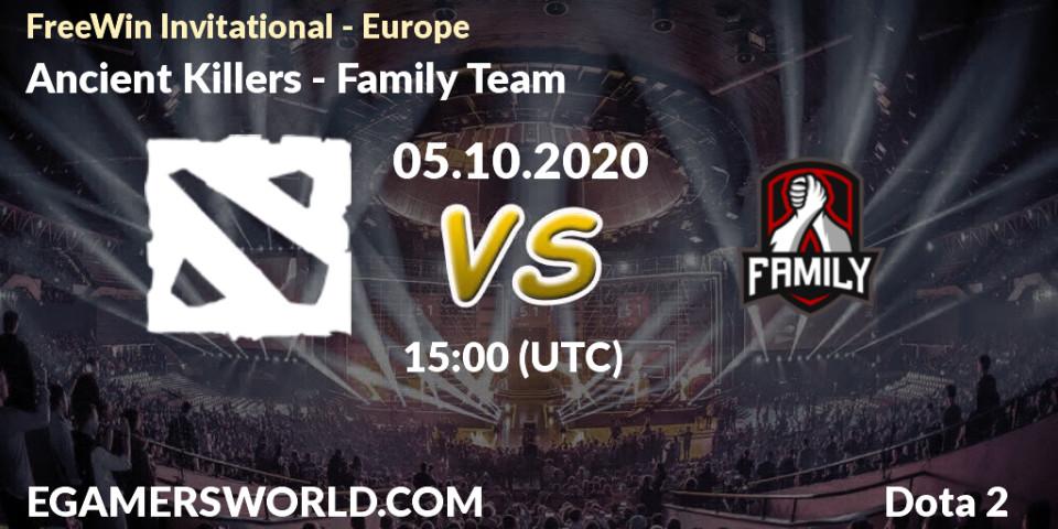 Pronóstico Ancient Killers - Family Team. 05.10.2020 at 15:04, Dota 2, FreeWin Invitational - Europe