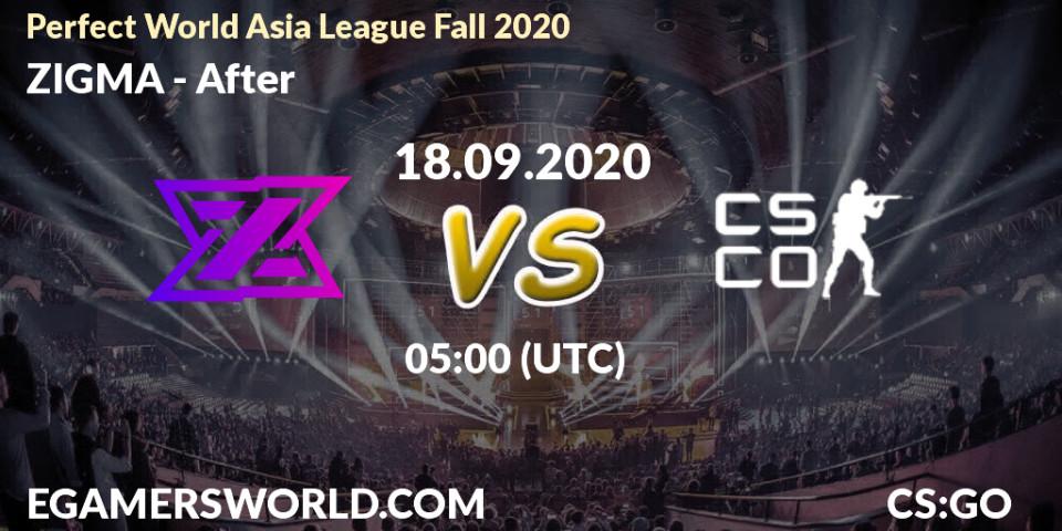Pronóstico ZIGMA - After. 18.09.2020 at 05:00, Counter-Strike (CS2), Perfect World Asia League Fall 2020