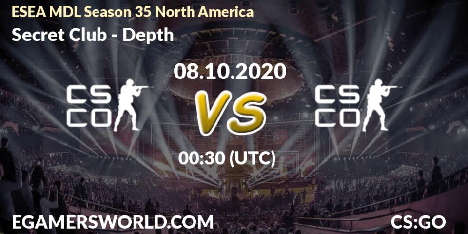 Pronóstico Secret Club - Depth. 08.10.2020 at 00:30, Counter-Strike (CS2), ESEA MDL Season 35 North America