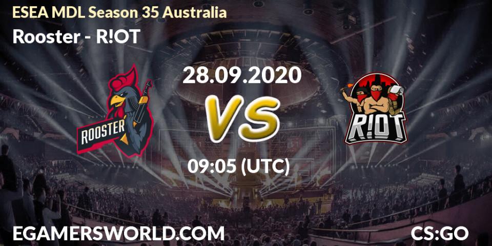 Pronóstico Rooster - R!OT. 28.09.2020 at 09:05, Counter-Strike (CS2), ESEA MDL Season 35 Australia