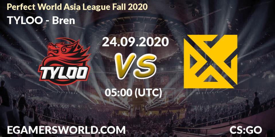 Pronóstico TYLOO - Bren. 24.09.2020 at 05:00, Counter-Strike (CS2), Perfect World Asia League Fall 2020