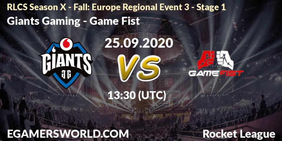 Pronóstico Giants Gaming - Game Fist. 25.09.20, Rocket League, RLCS Season X - Fall: Europe Regional Event 3 - Stage 1